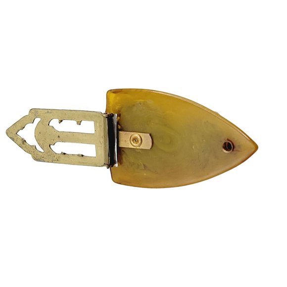 Antique Art Deco Bakelite Enamel & Glass Czech Decorative Dress Clip (A364) - Picture 5 of 5